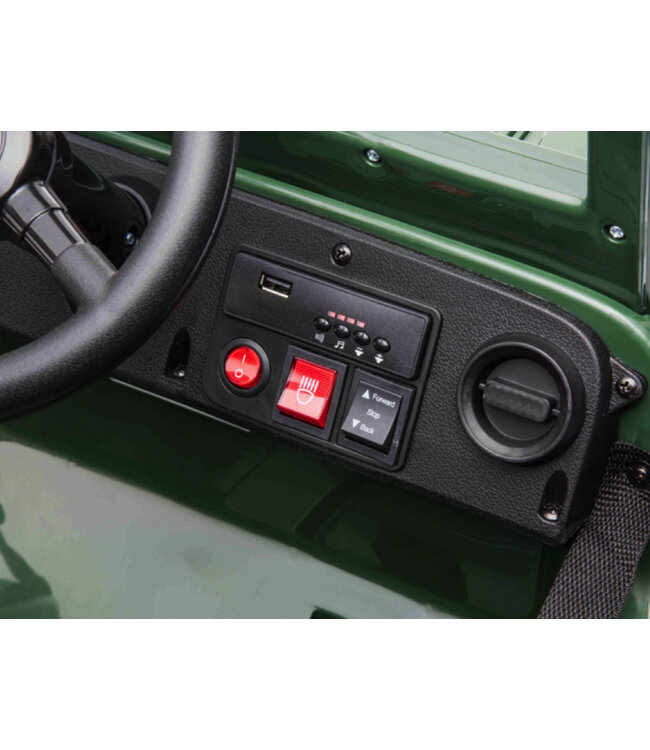 Jeep Army, Willy's Jeep 12 volt elektrische kinderauto met 4wd, rubberen banden en kunstleder zitje!