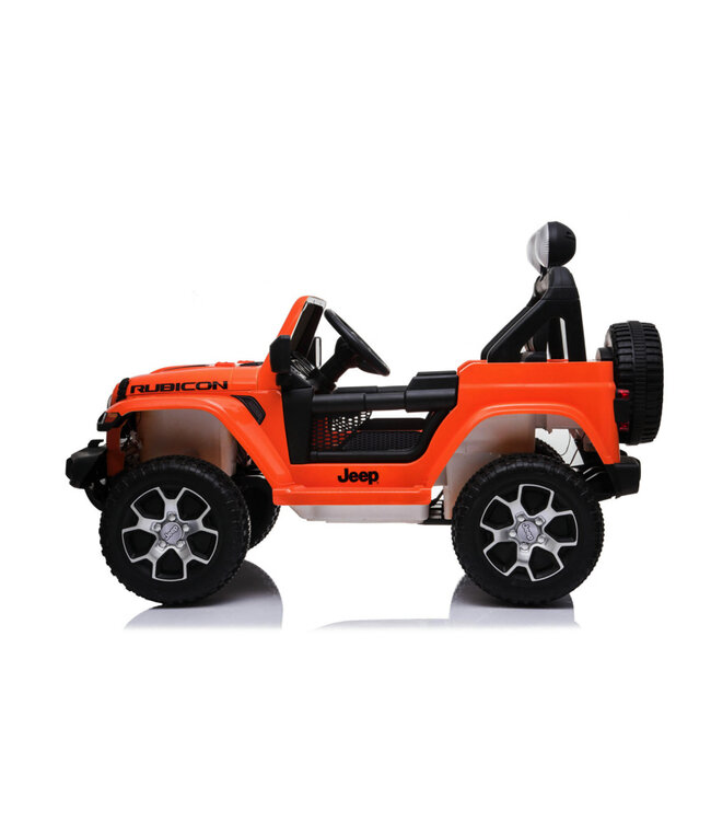 Jeep Wrangler Rubicon, 12V ride-on car with lithium battery, rubber tires and leatherette seat