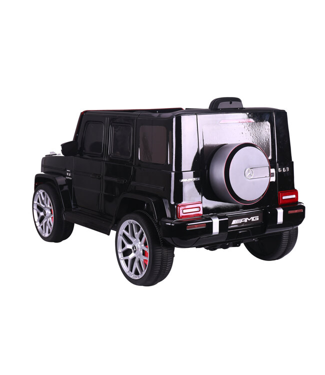 Mercedes G63, voiture électrique pour enfants avec batterie lithium 12 volts, pneus en caoutchouc, siège en cuir et bien plus encore !