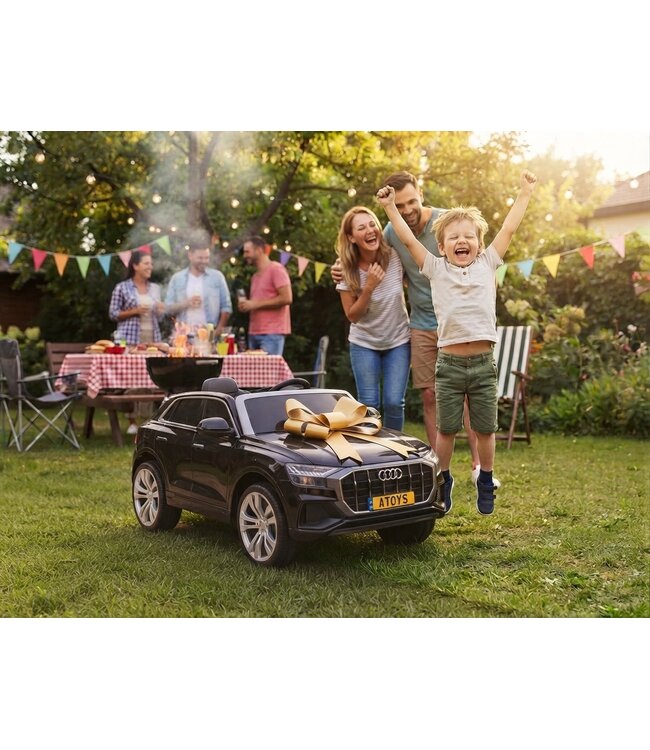 Audi Q8 Quattro S-line, 12 volt electric children's car with EVA tires, artificial leather seat and more!