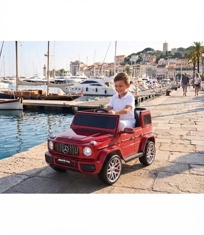 Mercedes G63, voiture électrique pour enfants avec batterie lithium 12 volts, pneus en caoutchouc, siège en cuir et bien plus encore !