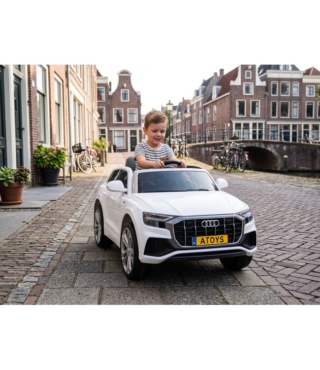 Audi Q8 Quattro S-line, 12 volt electric children's car with EVA tires, artificial leather seat and more!