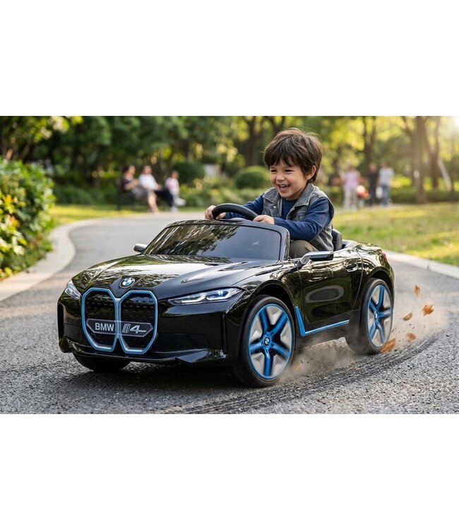 BMW i4, electric children's car, 12v, leather seat, music module and more!