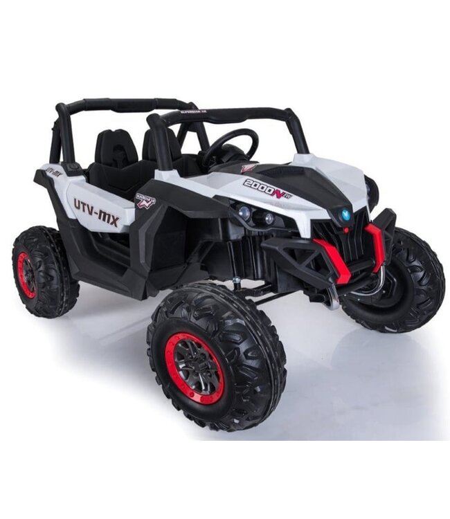 Buggy de plage 4x4 blanc 12V avec écran MP4, 2 places, cuir