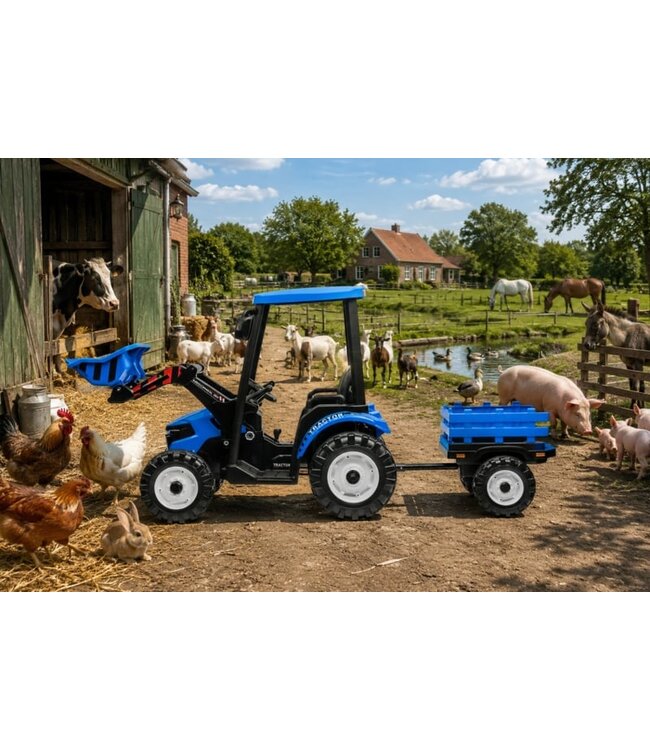 GIGA Tractor with Front Loader + Trailer 24V Blue