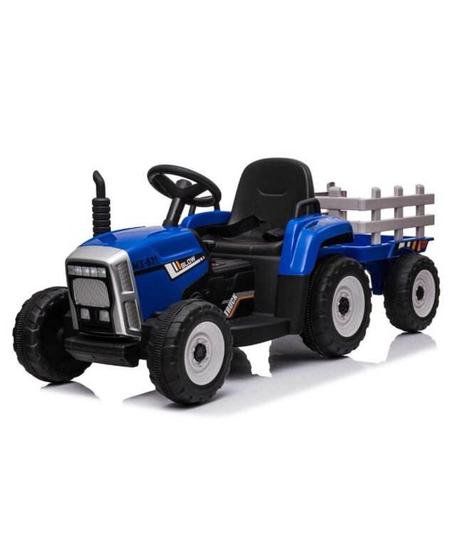 Tracteur électrique avec remorque 12V bleu, 2,4 GHz et Bluetooth