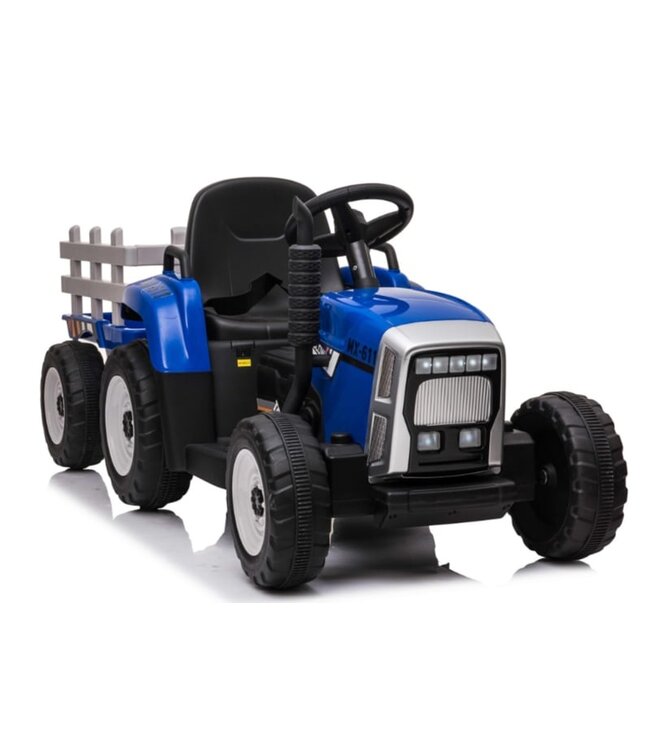 Tracteur électrique avec remorque 12V bleu, 2,4 GHz et Bluetooth