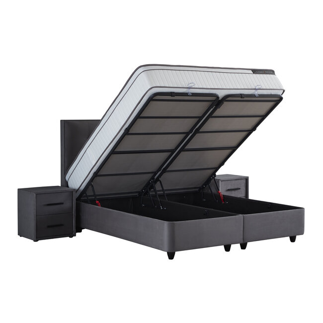 Skybedd Boxspring -  Modebedd 180x200 -  Antraciet - met Opbergruimte - Copy