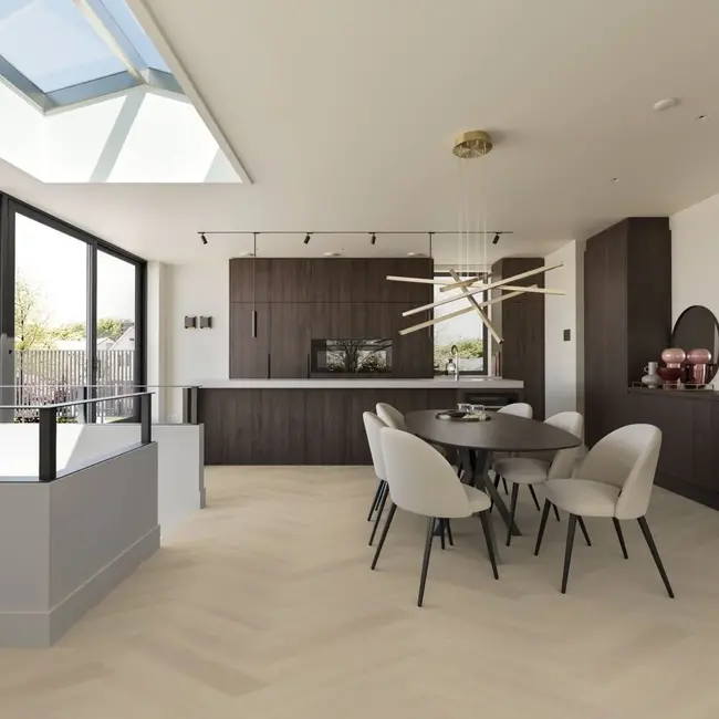 FLOORWORLD Como Visgraat Beige Click PVC