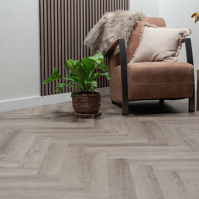 Floer Visgraat PVC – Grijs Eiken (Uitlopend)
