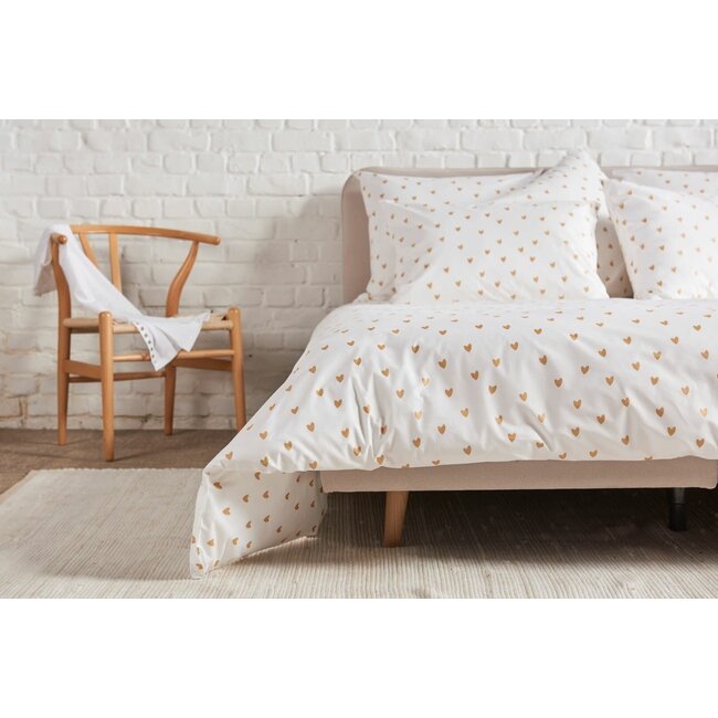 Dekbedovertrek + kussensloop flanel - golden hearts