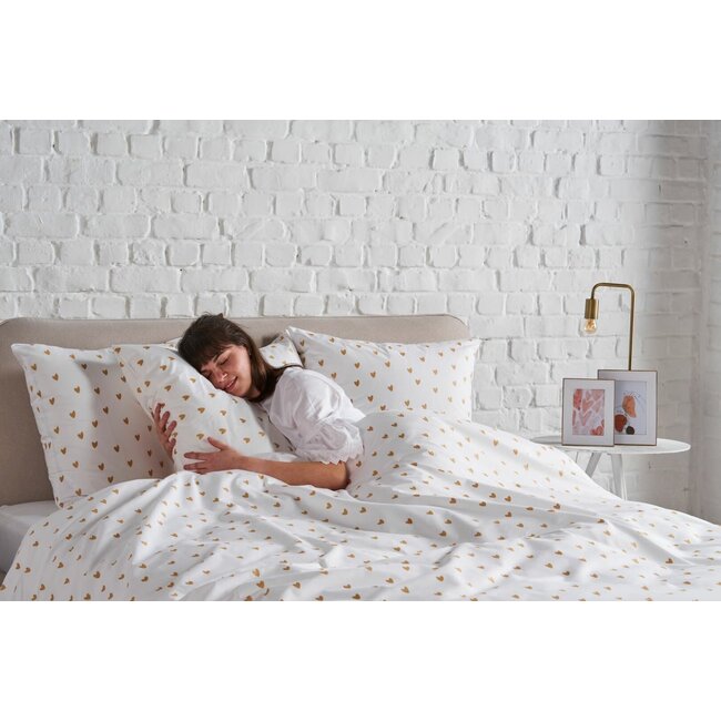 Dekbedovertrek + kussensloop flanel - golden hearts