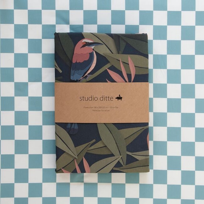 Hoeslaken blokjes steenblauw