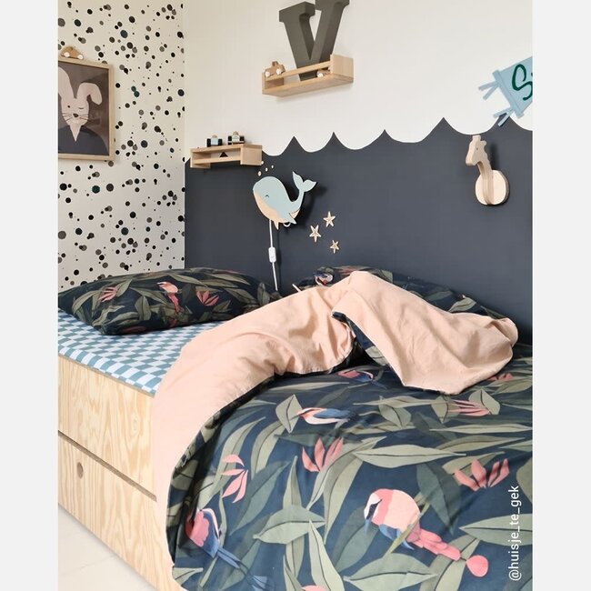 Hoeslaken blokjes steenblauw