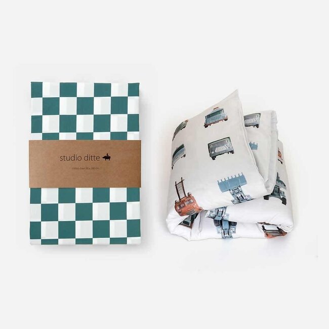 Hoeslaken blokjes petrol groen