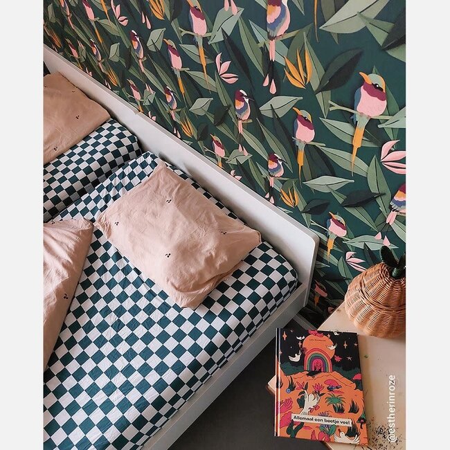 Hoeslaken blokjes petrol groen