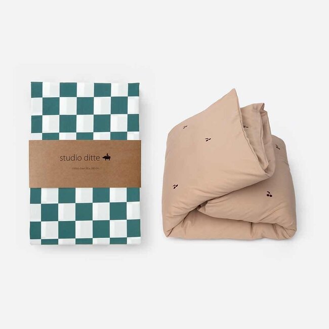 Hoeslaken blokjes petrol groen