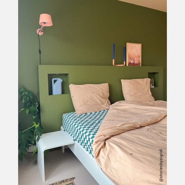 Hoeslaken blokjes petrol groen