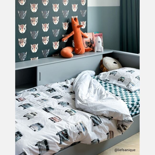 Hoeslaken blokjes petrol groen