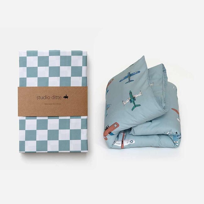 Vliegtuig dekbedovertrek lichtblauw