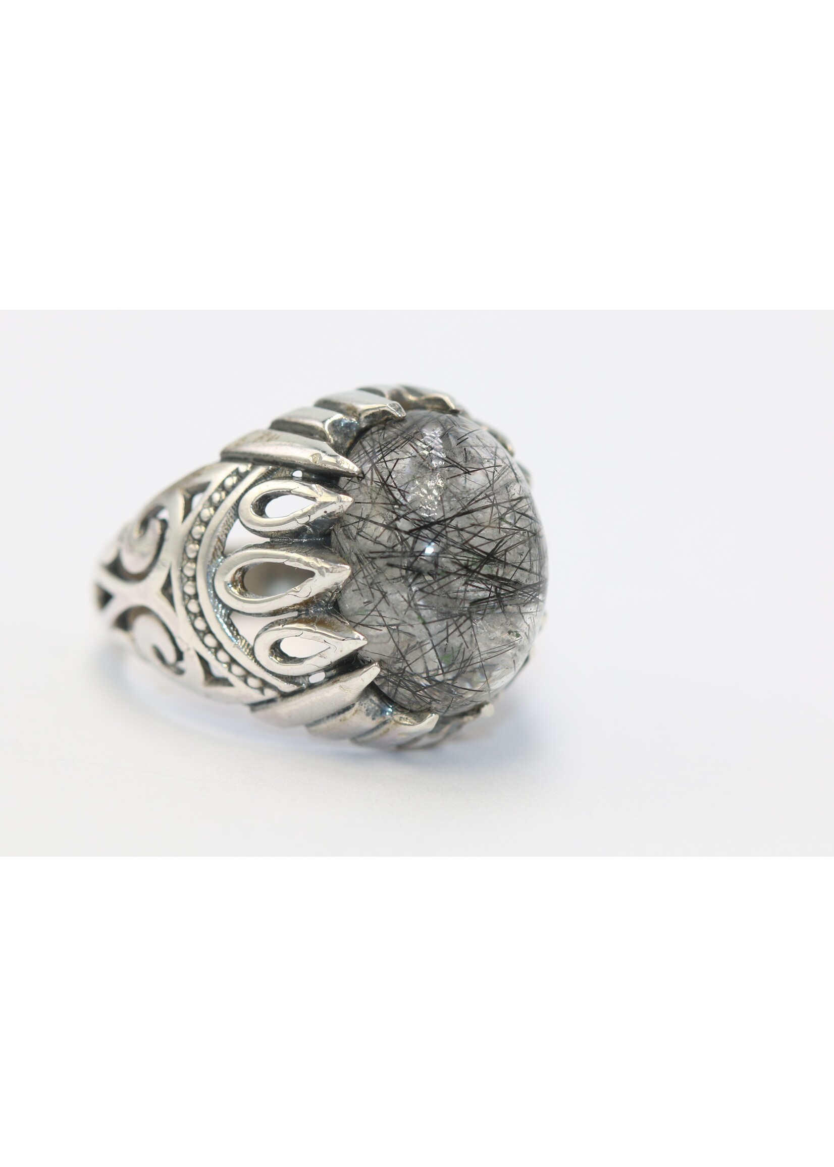 Bague en argent 925 sertie de quartz rutilé naturel