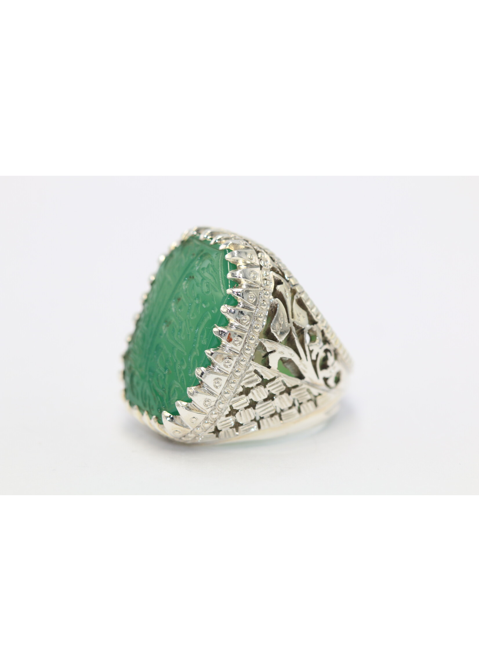 Bague en argent 925 sertie de cornaline verte naturelle