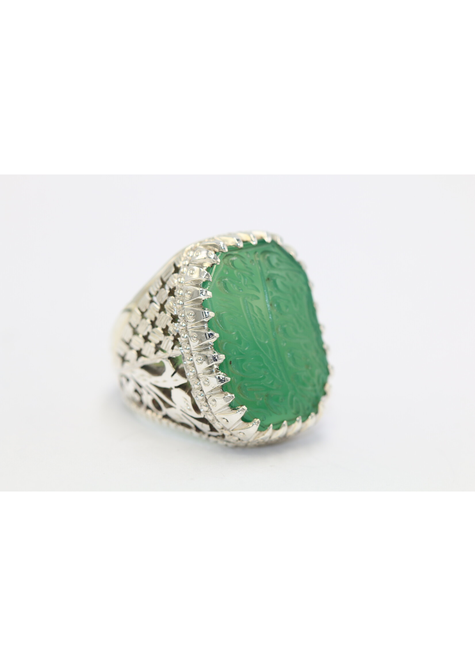 Bague en argent 925 sertie de cornaline verte naturelle
