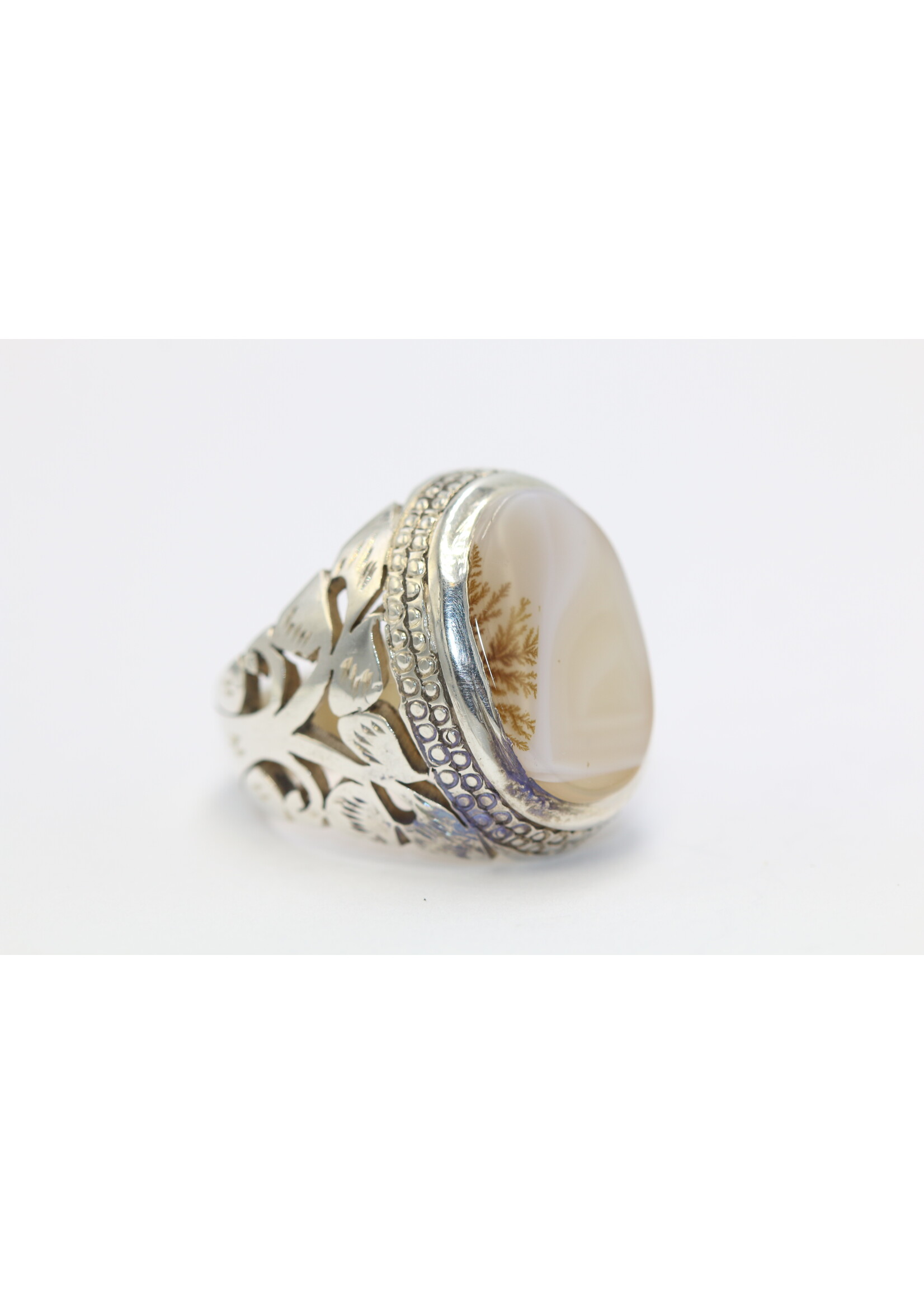 925 silver ring set with natural moss agate