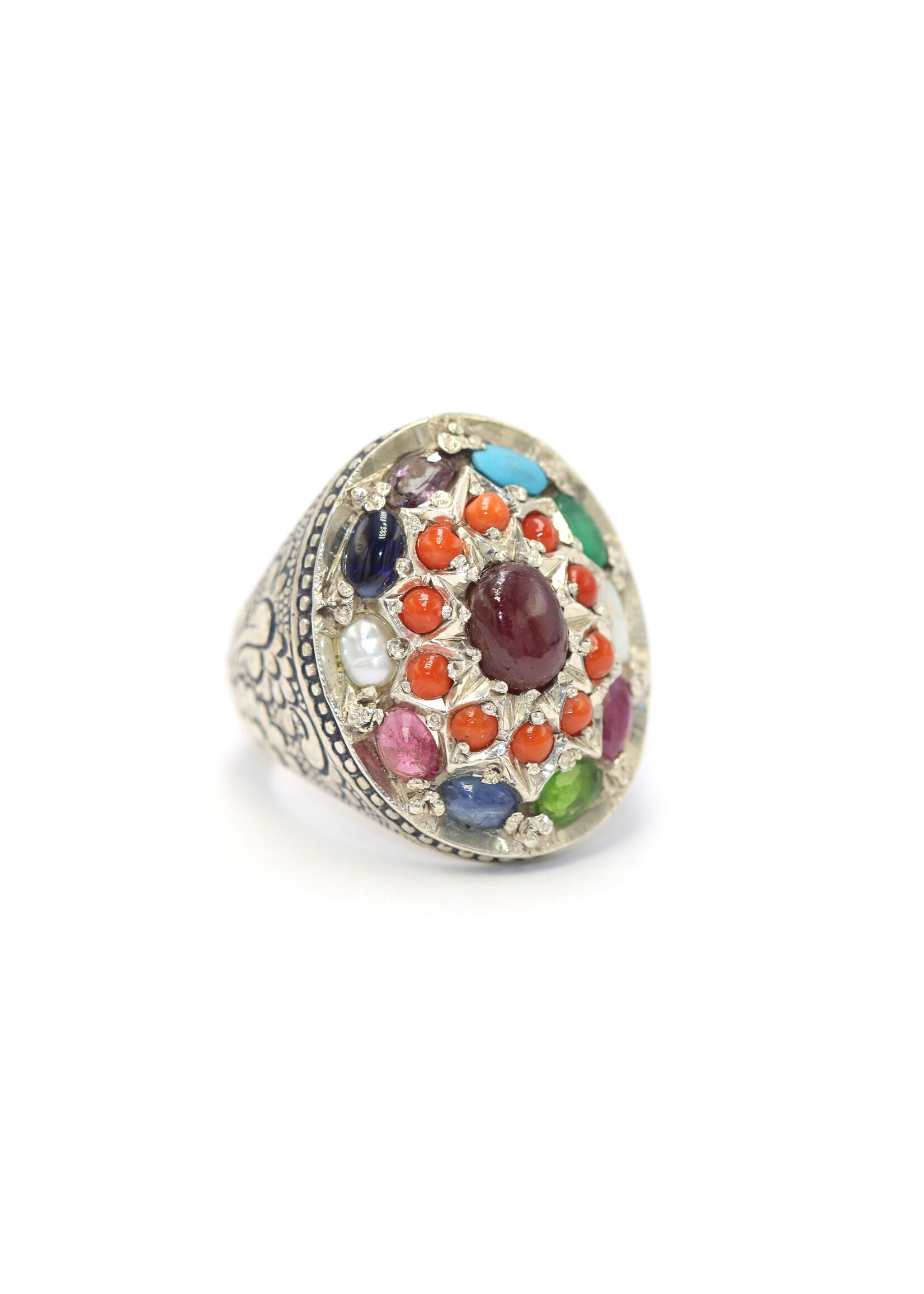 925 zilver ring bezet met natuurlijke saffier,koral,granaat.parel,lapis,topaas,toermalijn,turquoise,amethist,smaragd en robijnen