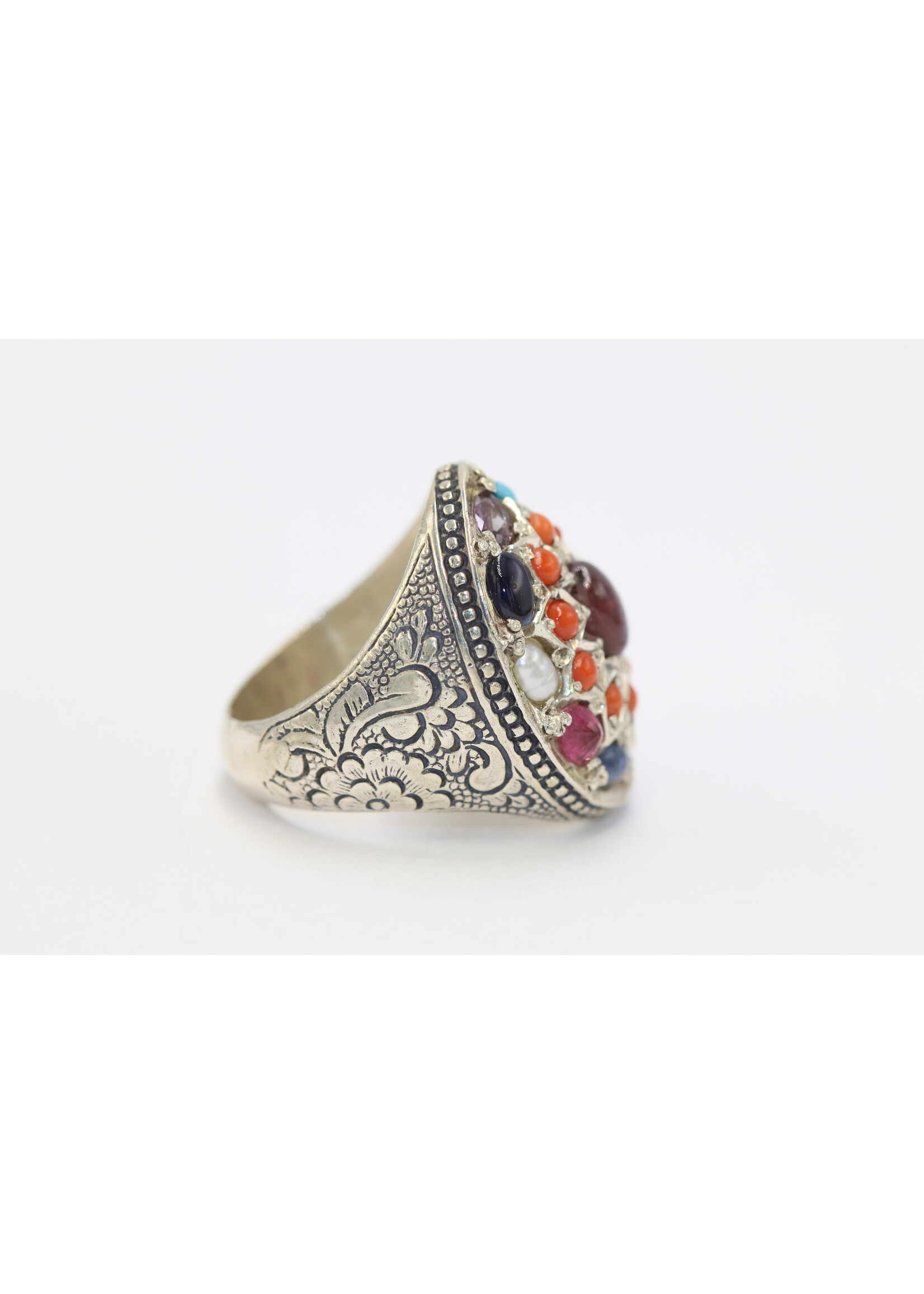925 zilver ring bezet met natuurlijke saffier,koral,granaat.parel,lapis,topaas,toermalijn,turquoise,amethist,smaragd en robijnen
