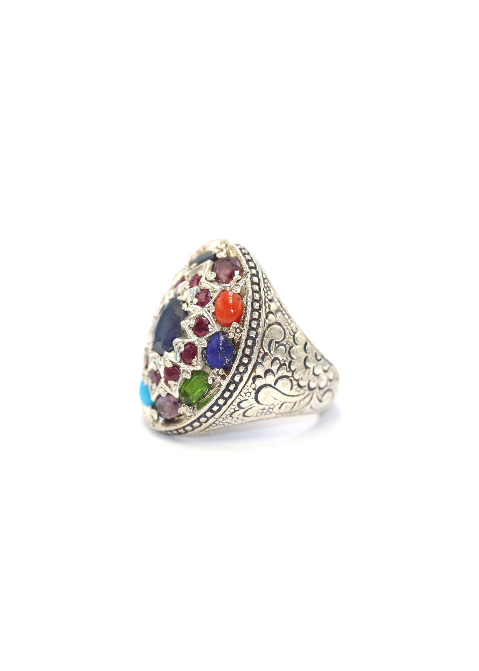 925 zilver ring bezet met natuurlijke saffier,koral,granaat.parel,lapis,topaas,toermalijn,turquoise,amethist en robijnen