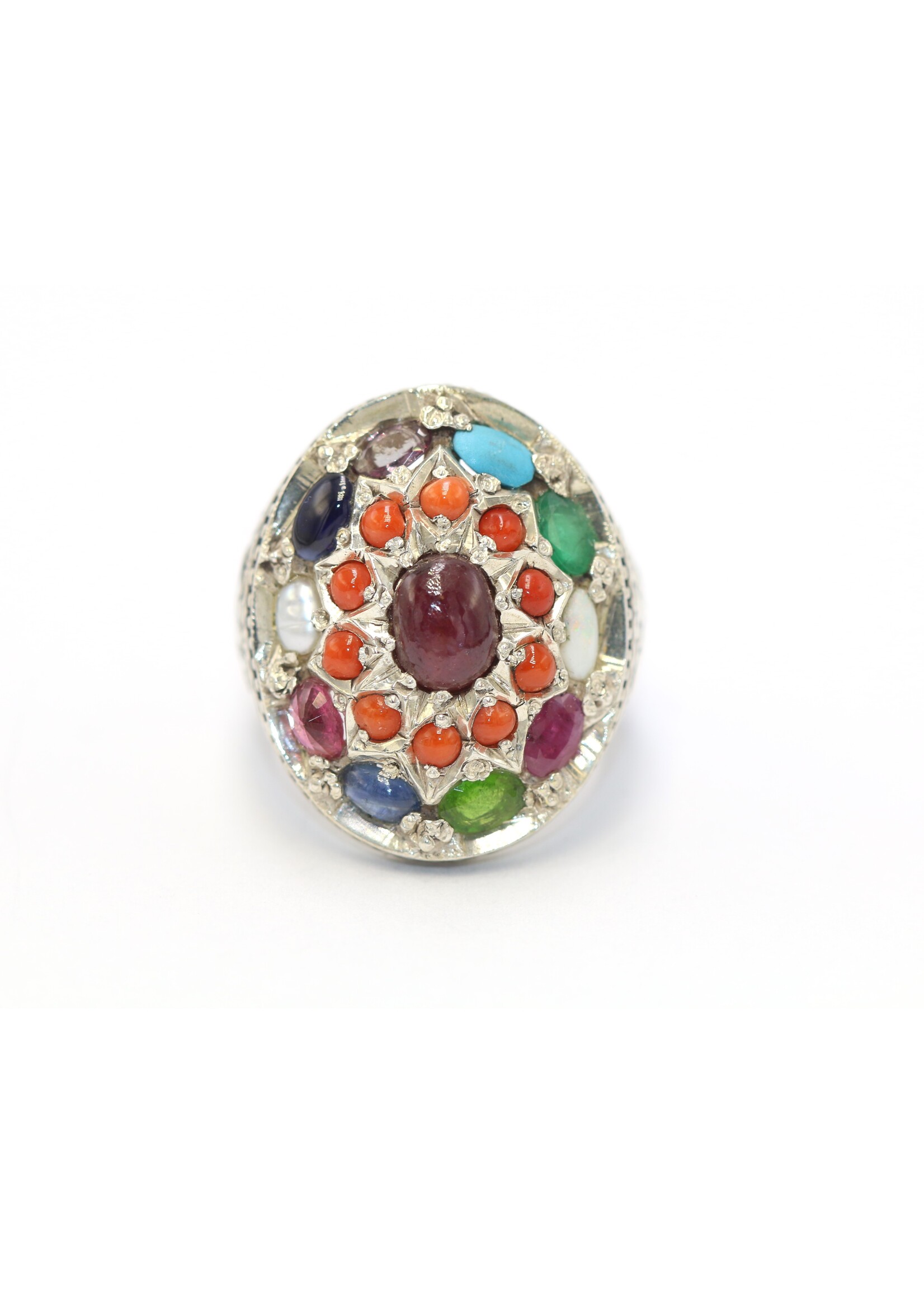 925 zilver ring bezet met natuurlijke saffier,koral,granaat.parel,lapis,topaas,toermalijn,turquoise,amethist,smaragd en robijnen