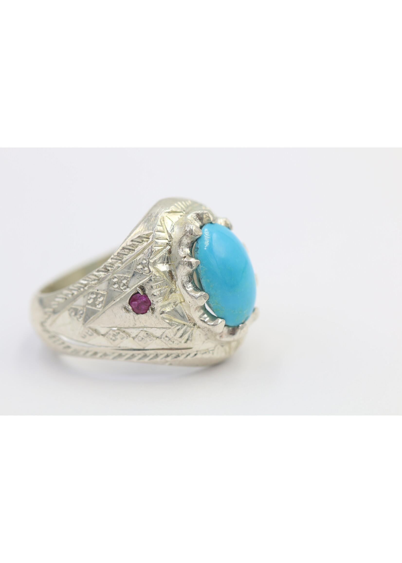 Bague en argent 925 sertie de Turquoises naturelles et de Rubis