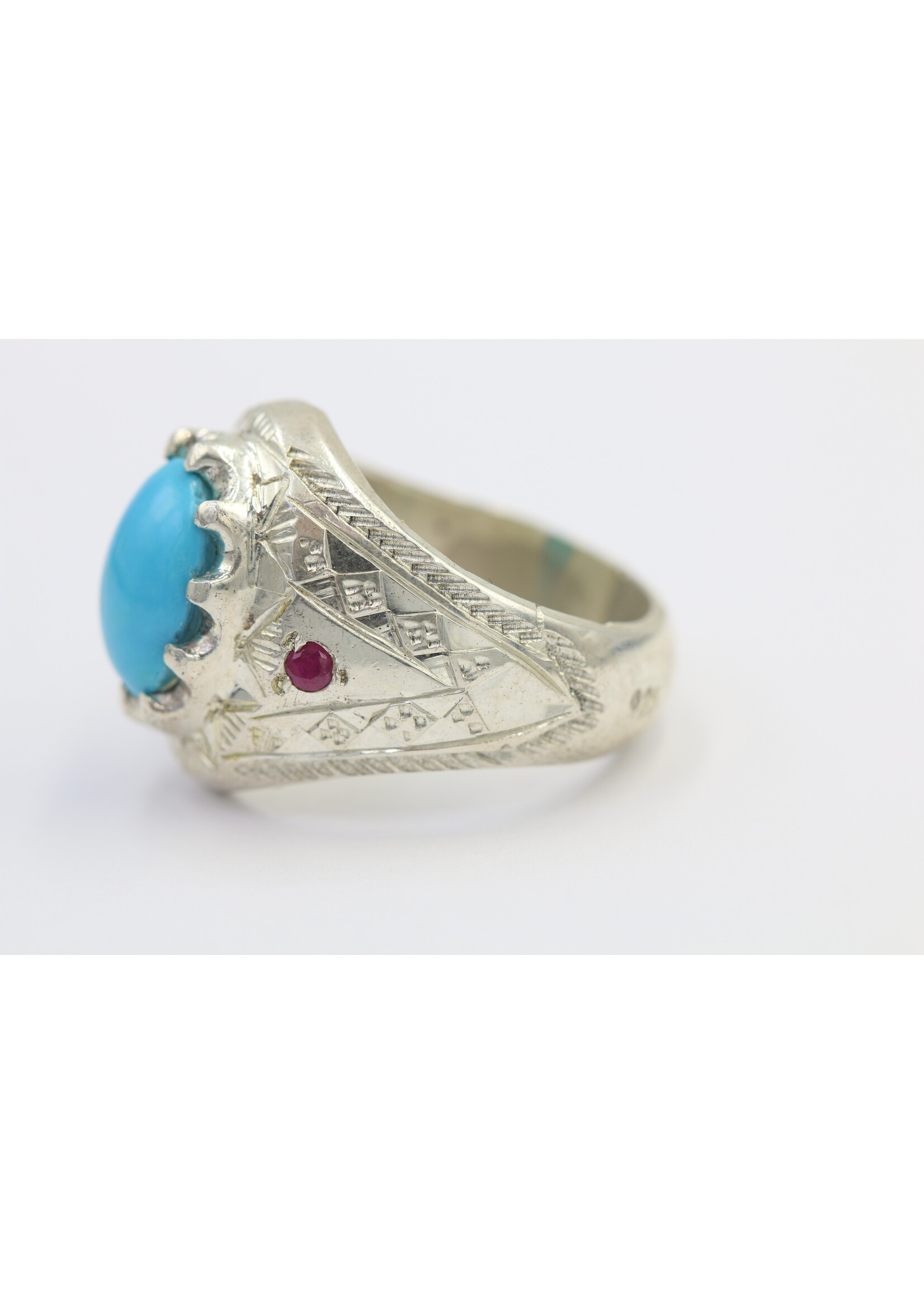 Bague en argent 925 sertie de Turquoises naturelles et de Rubis