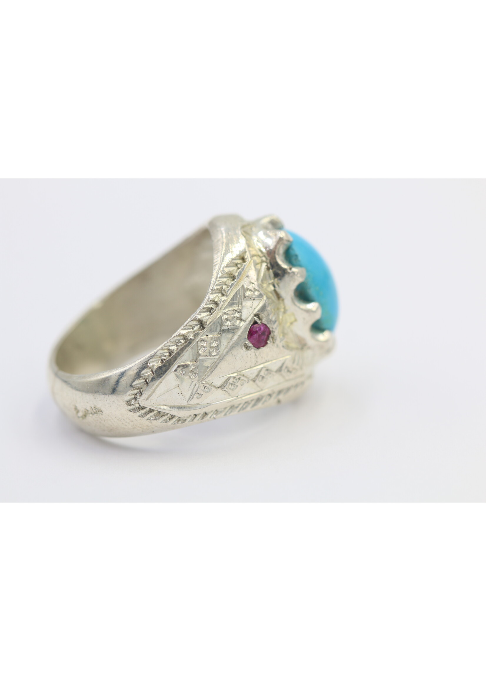 925 silver ring set with natural Turquoise and Rubies