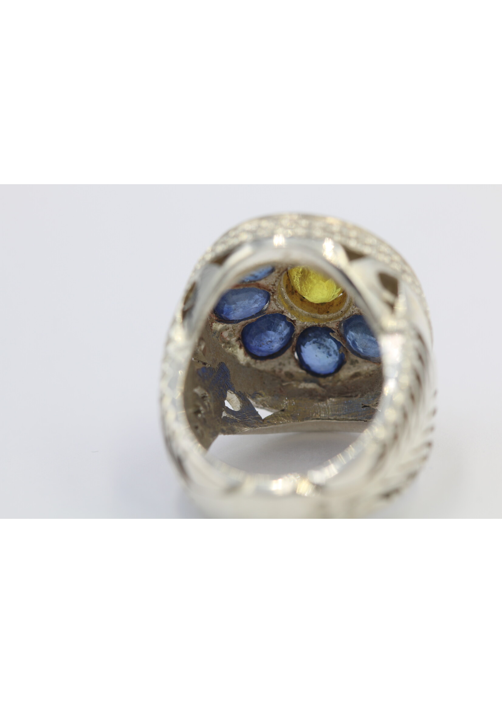 925 silver ring set with natural yellow and blue sapphires
