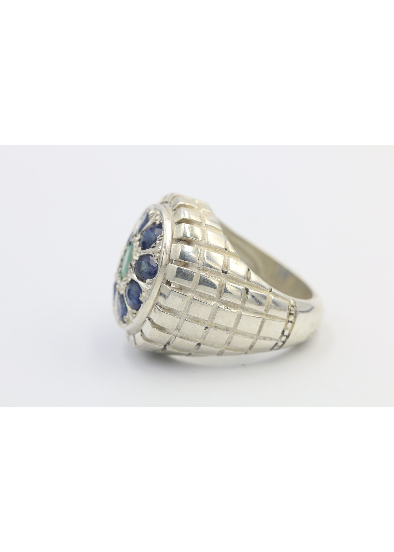 925 zilver ring bezet met natuurlijke smaragd en saffieren