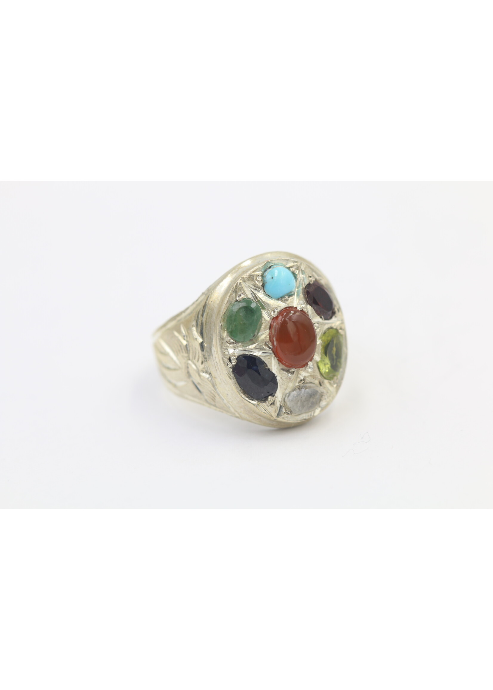 Bague en argent 925 sertie de Cornaline, Turquoise, Olivine, Émeraude, Saphir, Pierre de Lune et Grenat