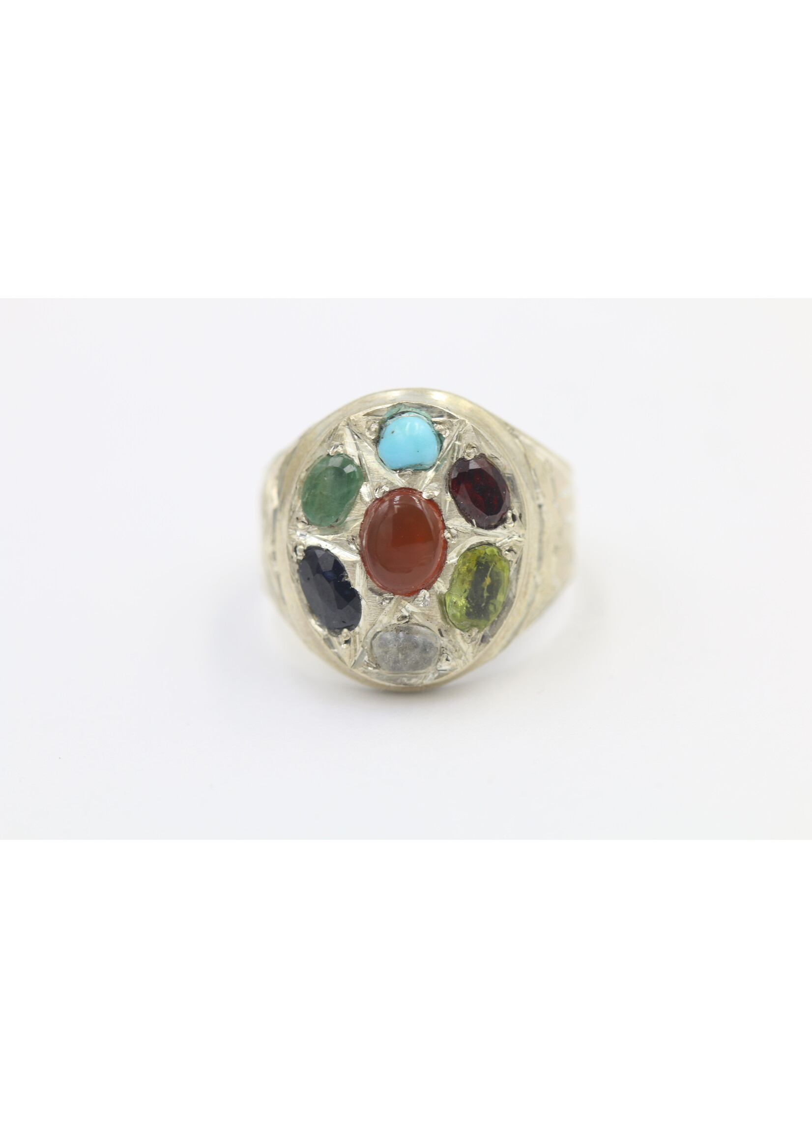Bague en argent 925 sertie de Cornaline, Turquoise, Olivine, Émeraude, Saphir, Pierre de Lune et Grenat