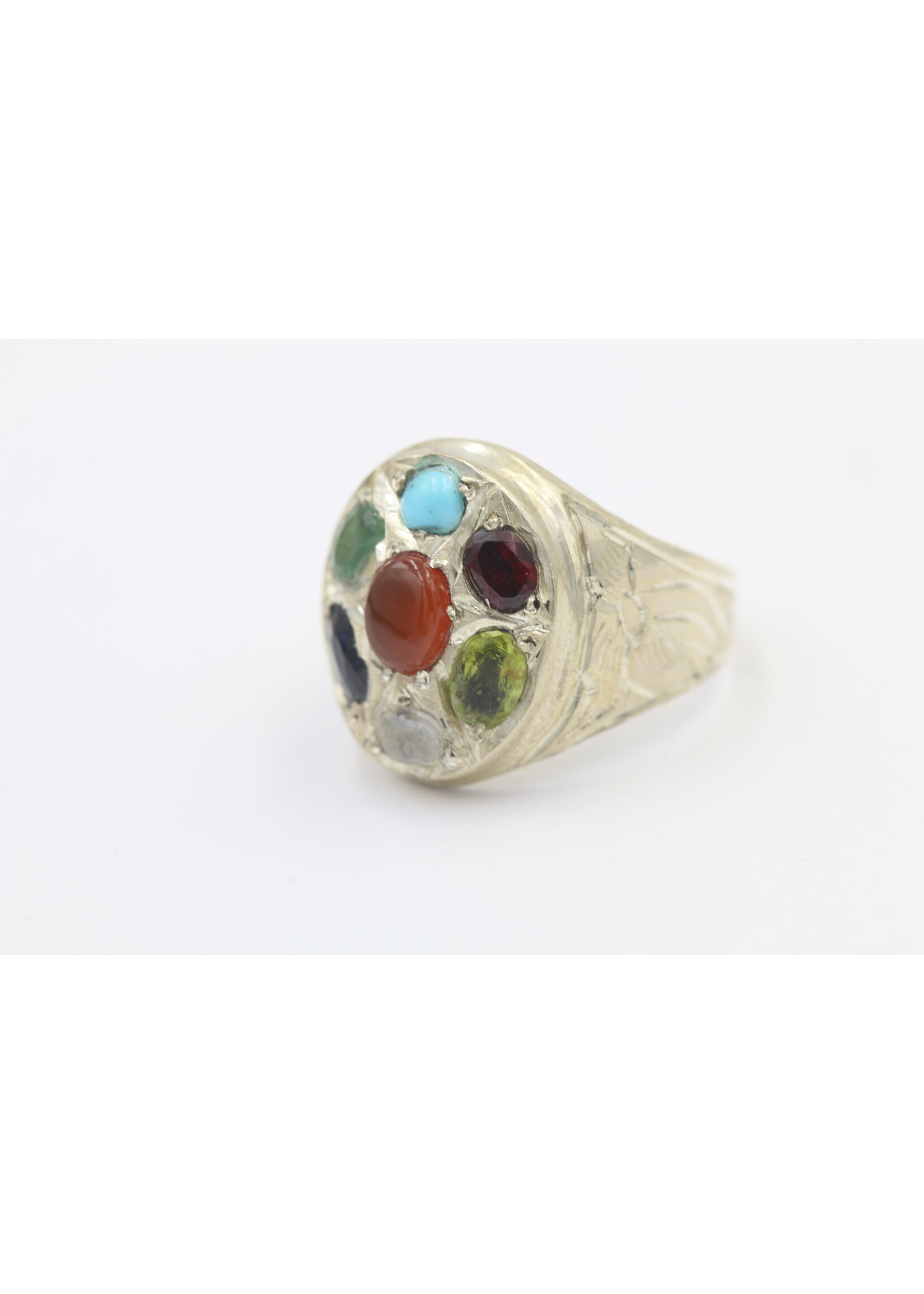 Bague en argent 925 sertie de Cornaline, Turquoise, Olivine, Émeraude, Saphir, Pierre de Lune et Grenat