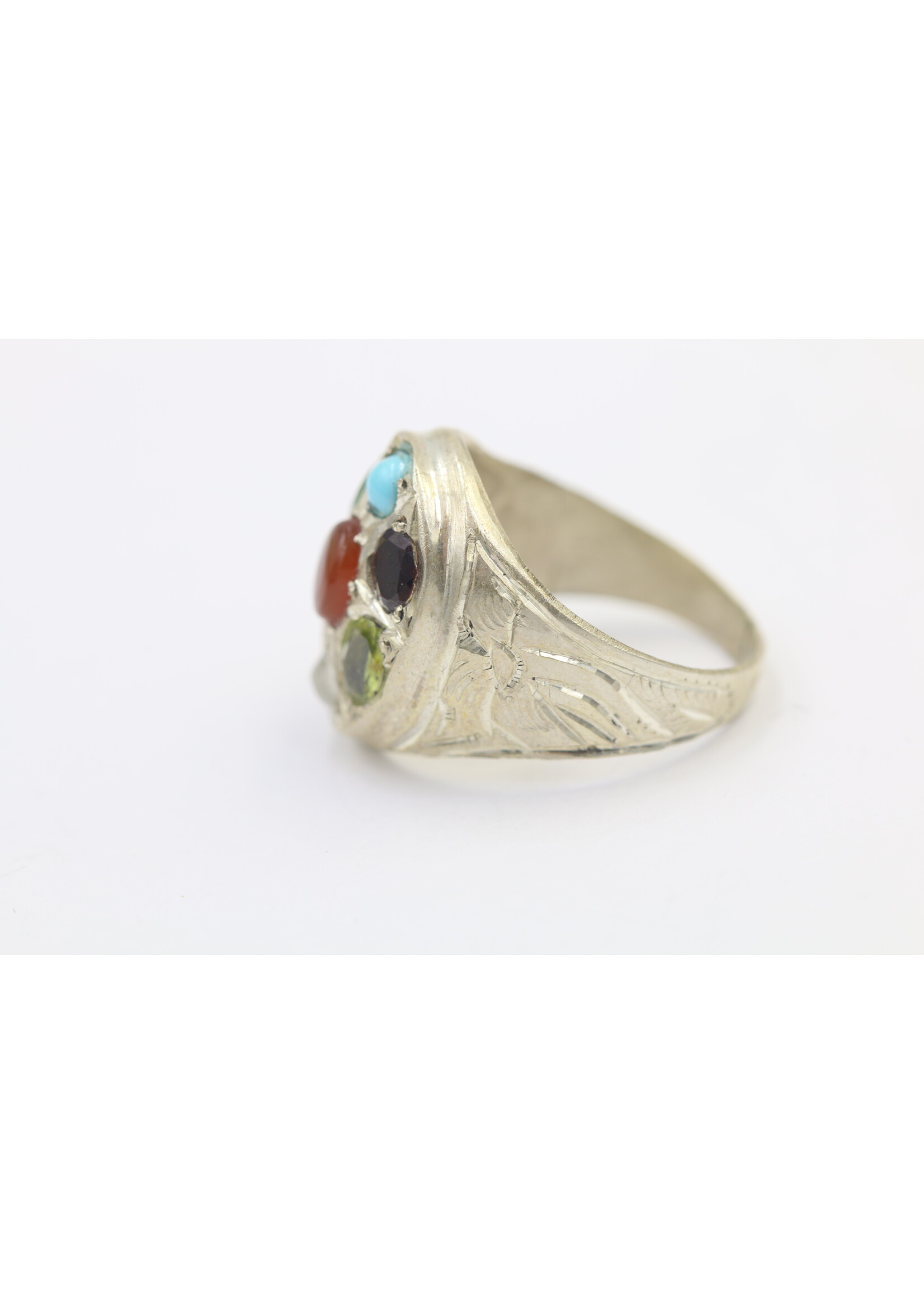 Bague en argent 925 sertie de Cornaline, Turquoise, Olivine, Émeraude, Saphir, Pierre de Lune et Grenat
