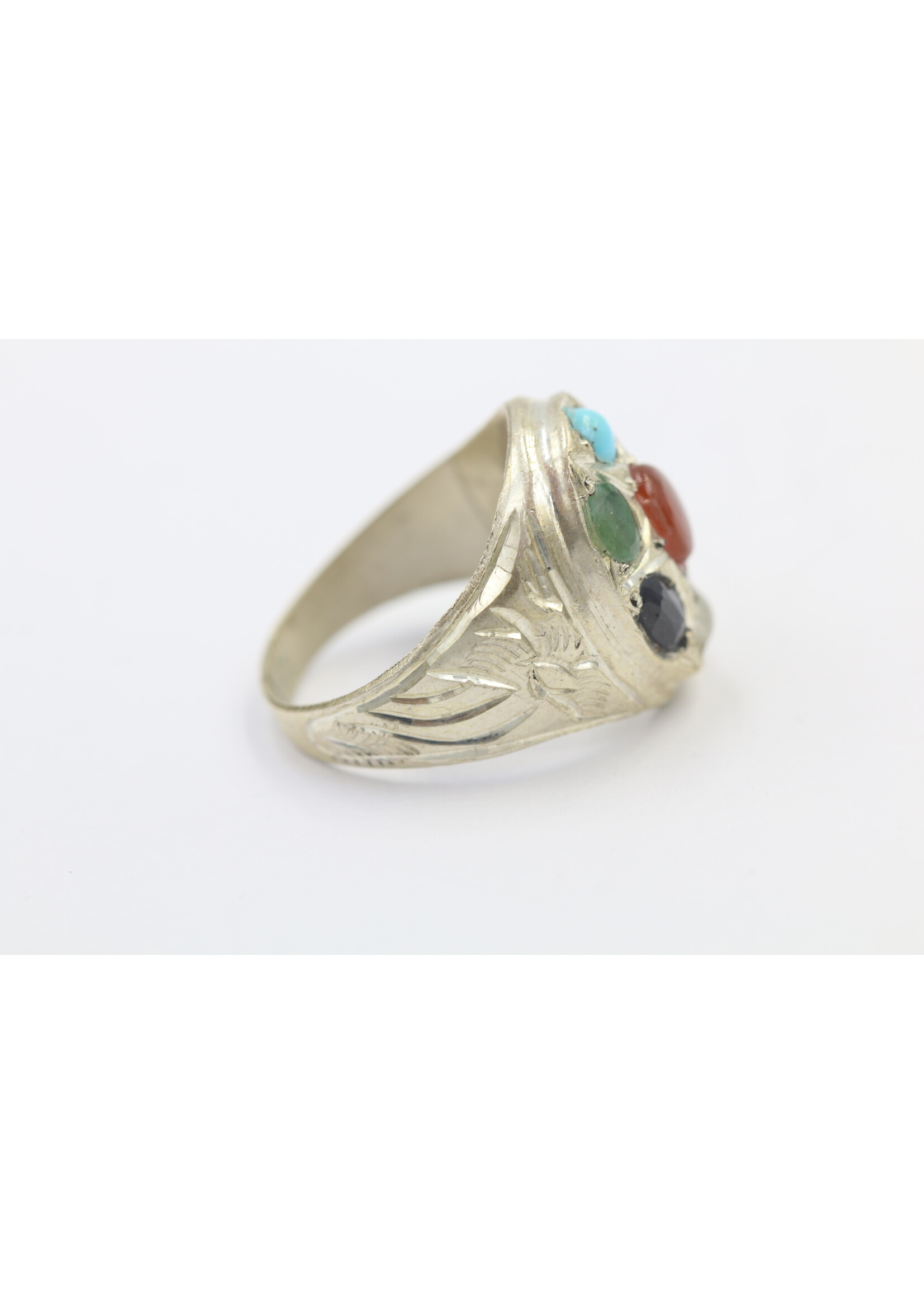 Bague en argent 925 sertie de Cornaline, Turquoise, Olivine, Émeraude, Saphir, Pierre de Lune et Grenat