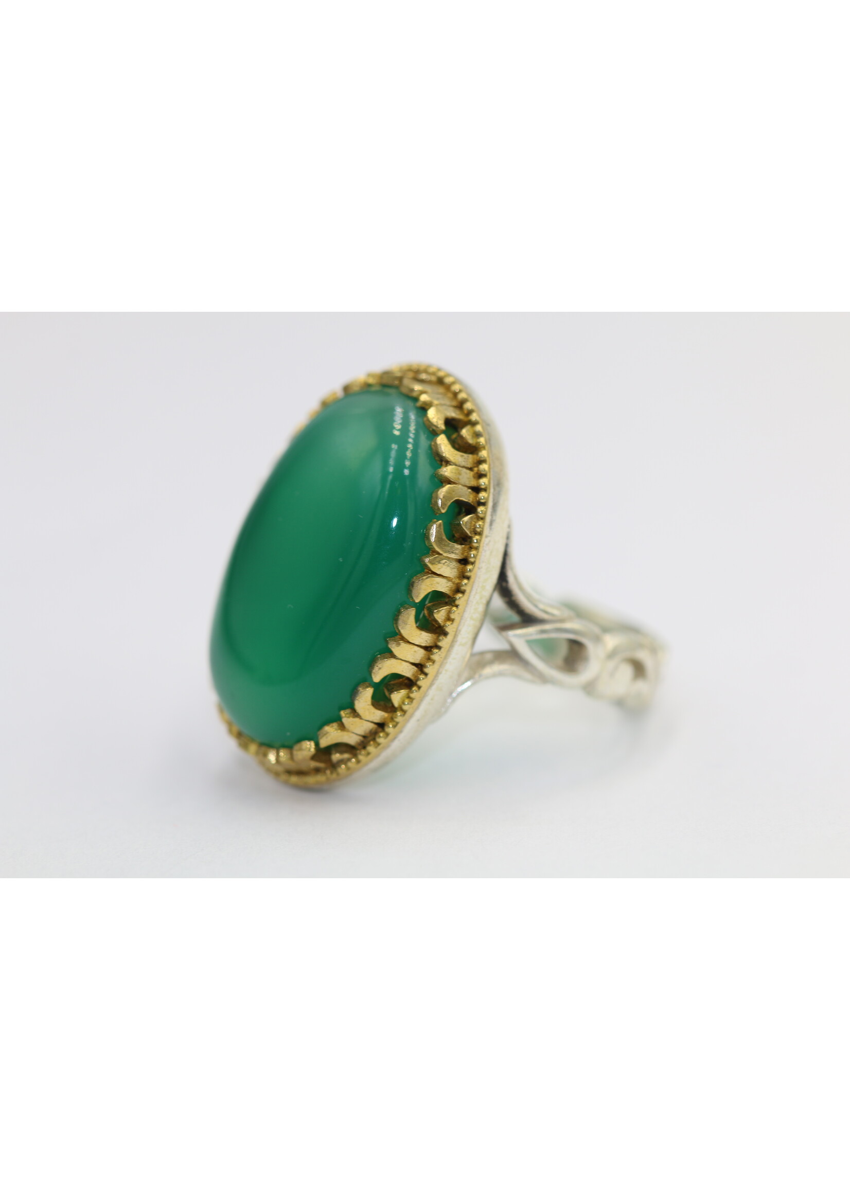 Bague en argent 925 sertie de cornaline verte naturelle