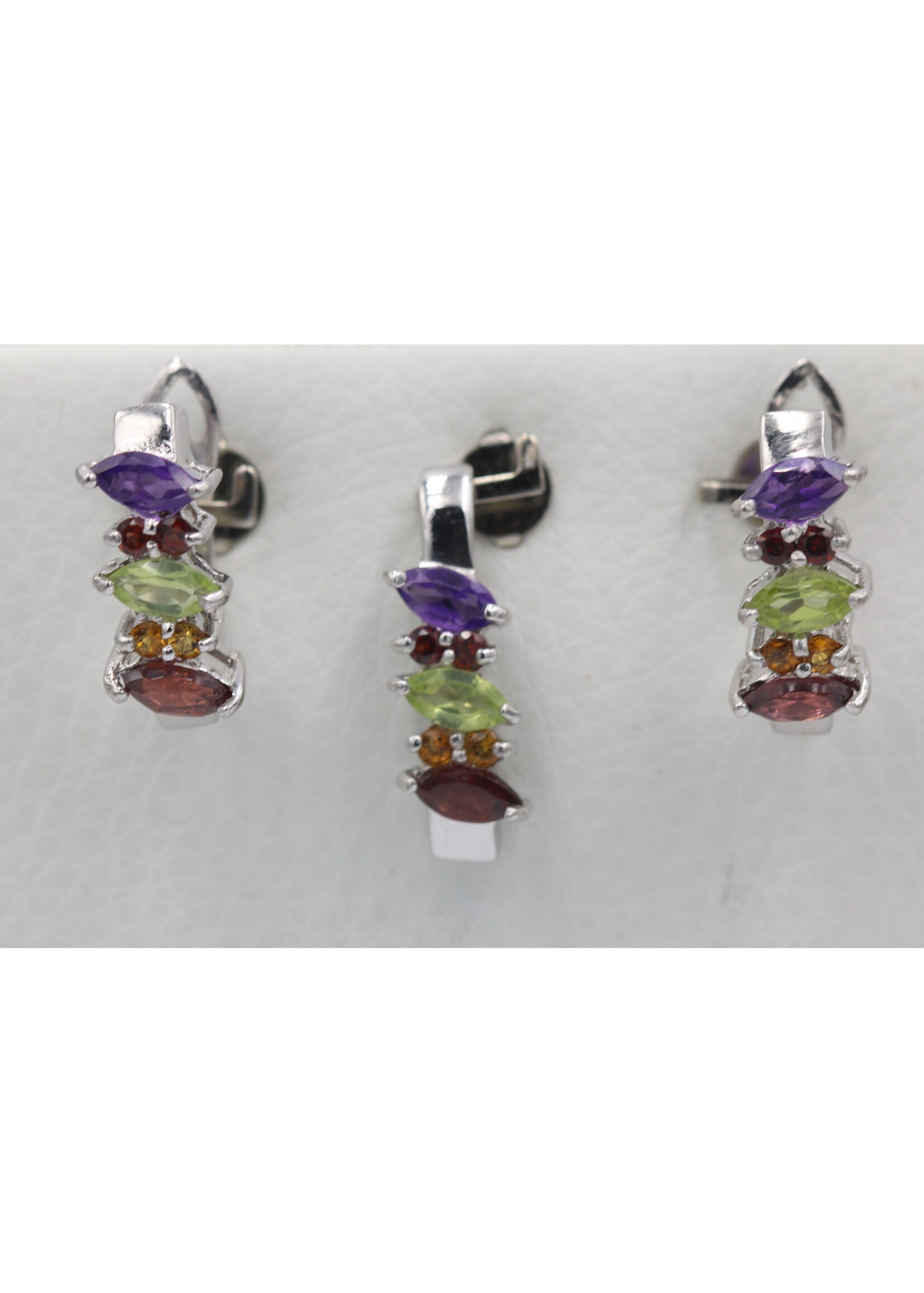 925 rhodium plated silver set with natural Amethyst, Citrine, Peridot and Garnet