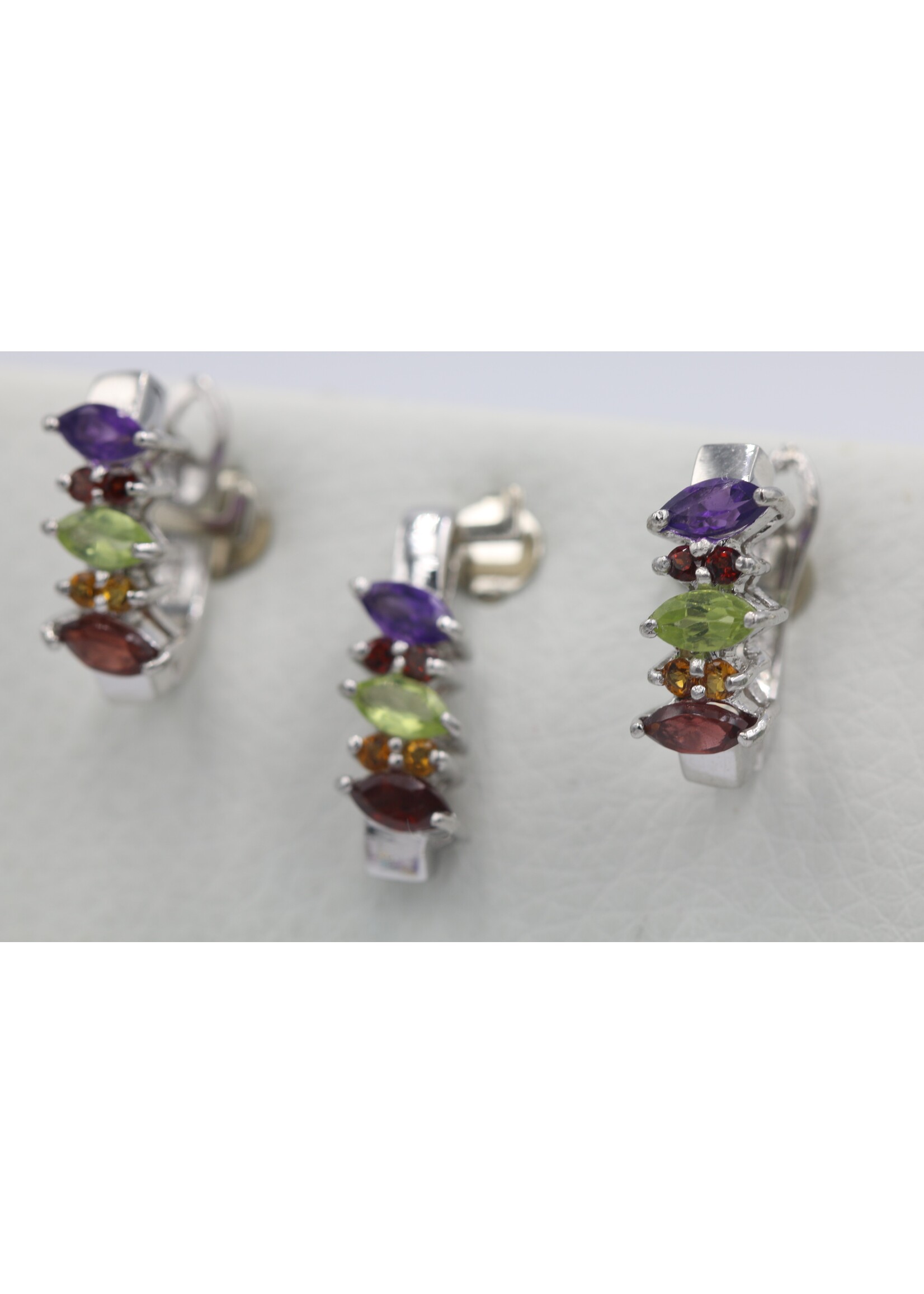 925 rhodium plated silver set with natural Amethyst, Citrine, Peridot and Garnet