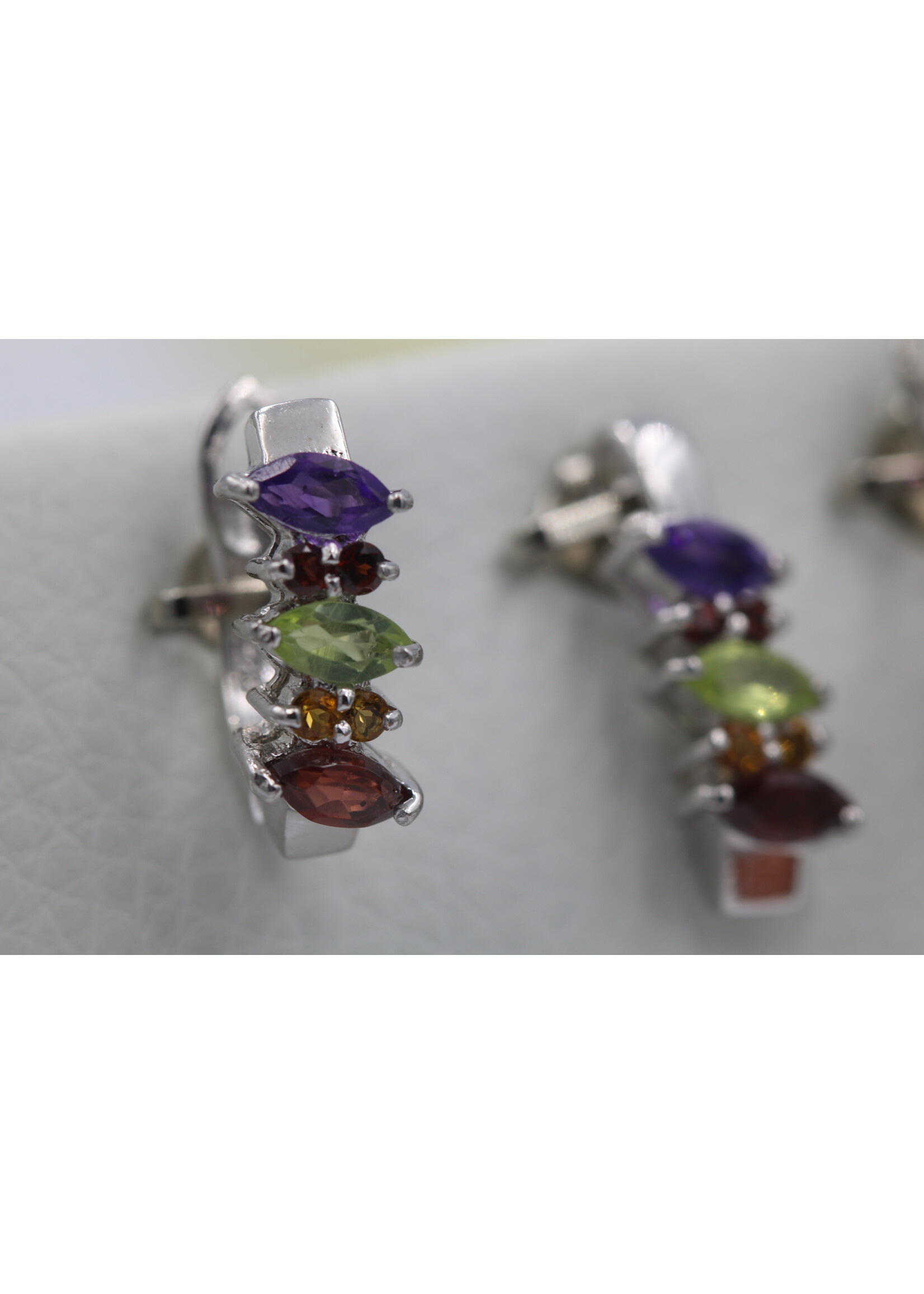 925 rhodium plated silver set with natural Amethyst, Citrine, Peridot and Garnet