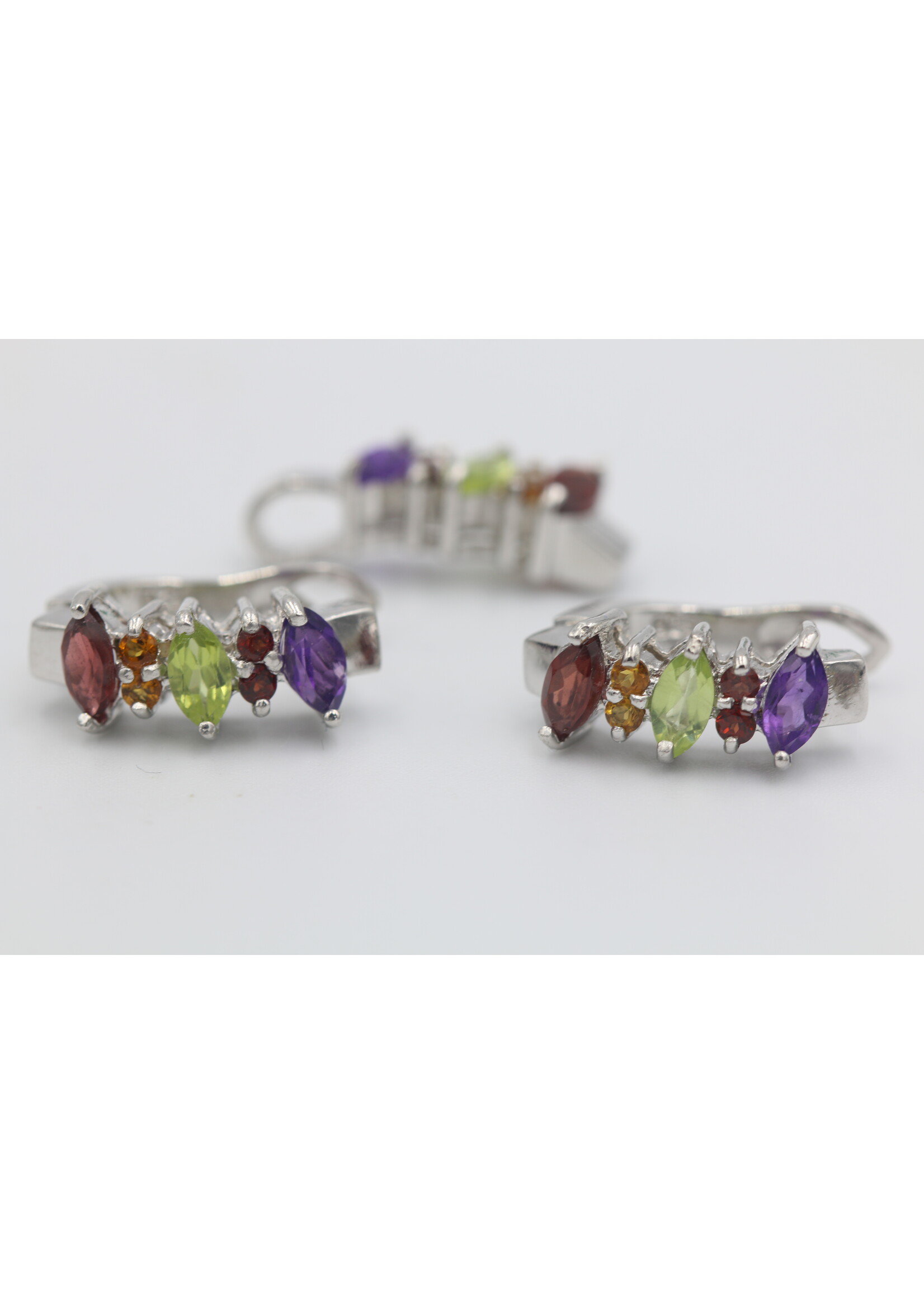 925 rhodium plated silver set with natural Amethyst, Citrine, Peridot and Garnet