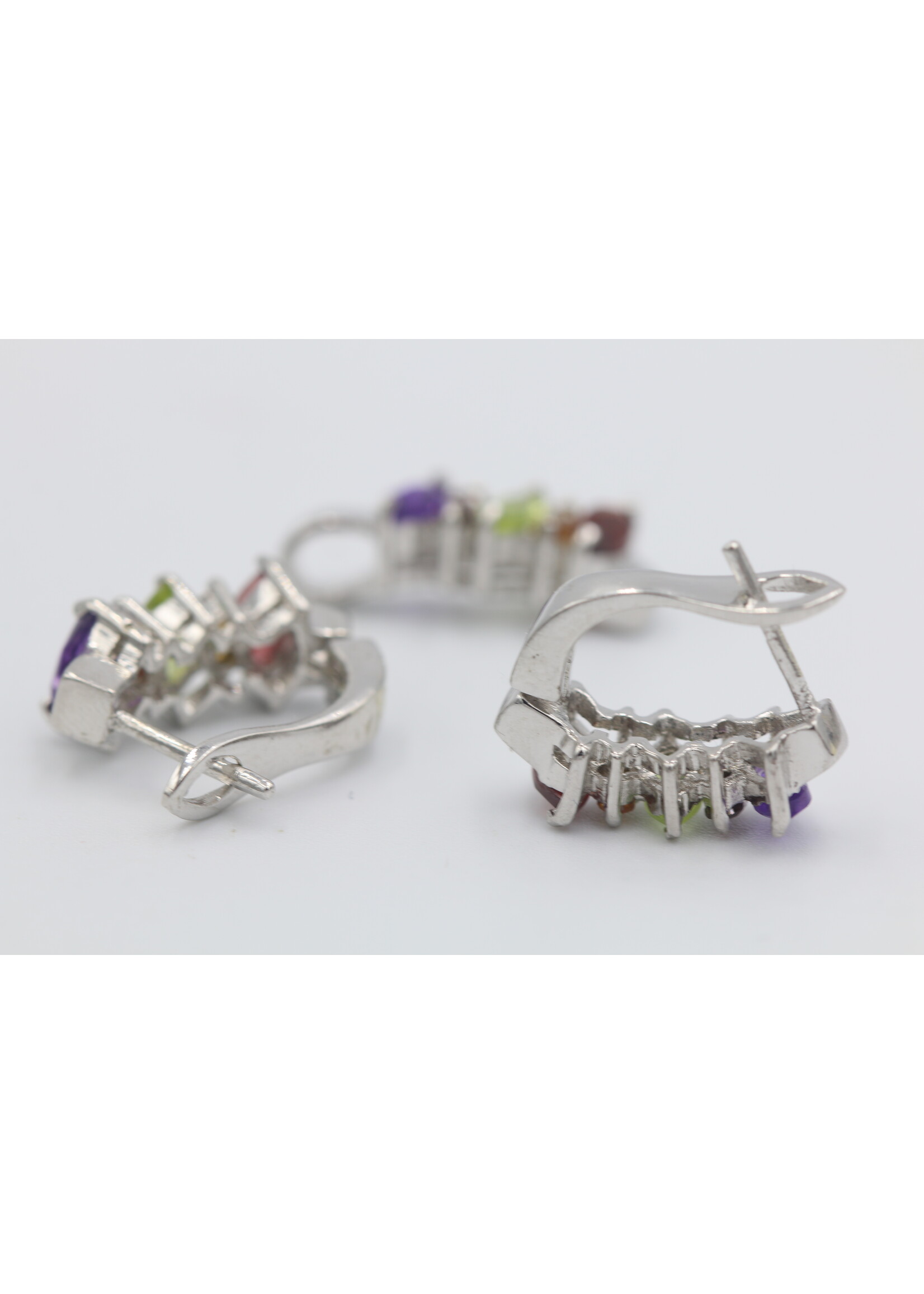 925 rhodium plated silver set with natural Amethyst, Citrine, Peridot and Garnet
