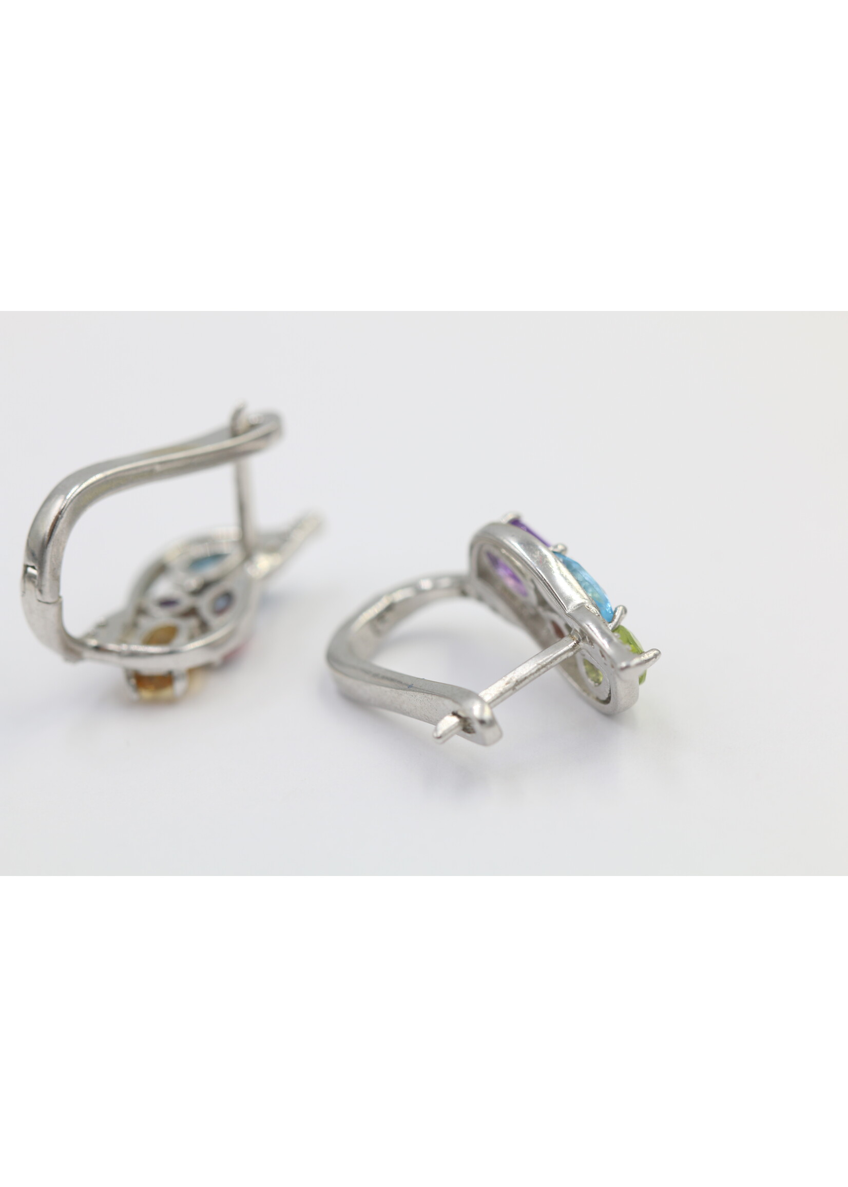 925 rhodium plated silver earrings set with natural Peridot, Blue Topaz, Garnet, Citrine and Amethyst -