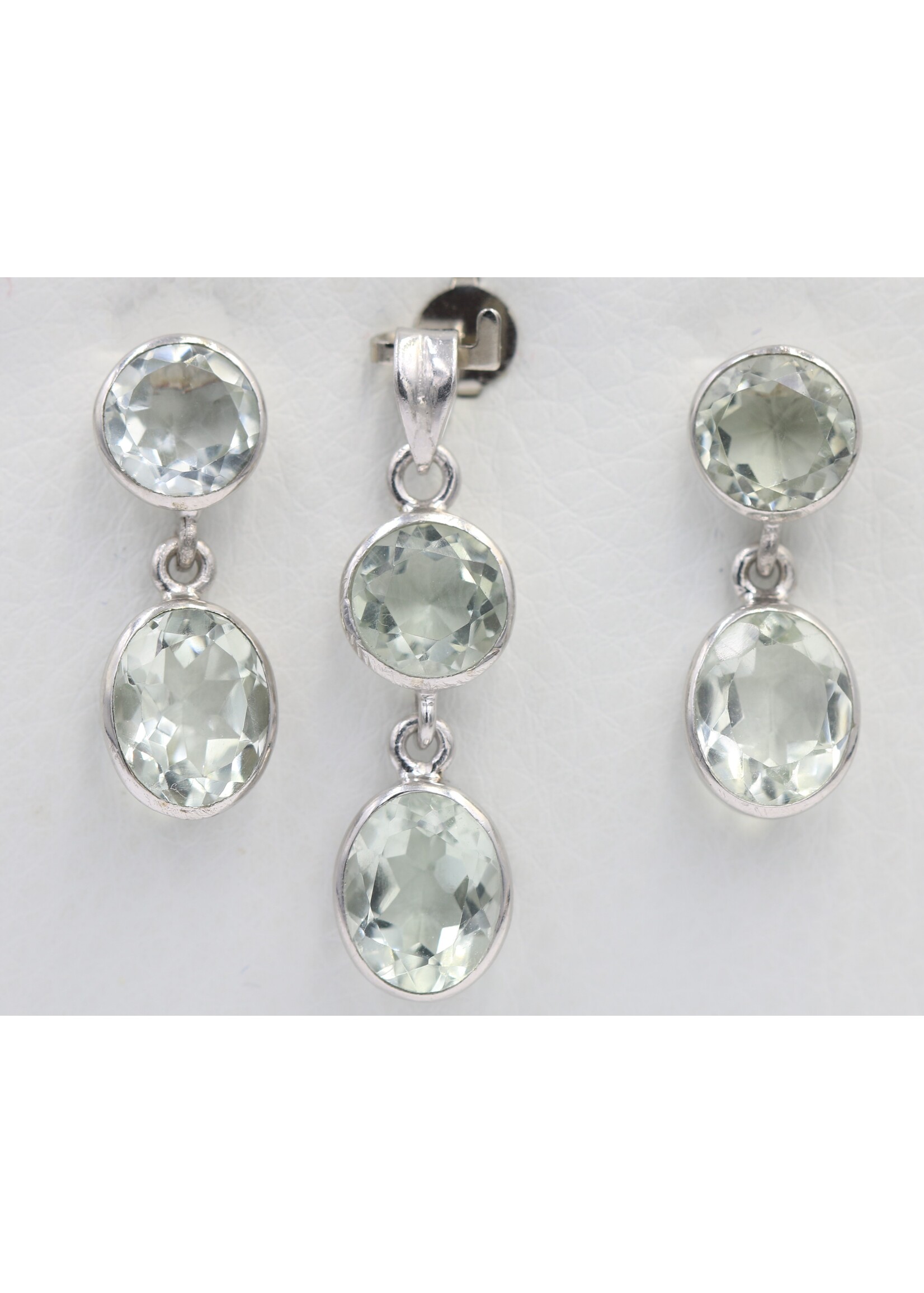 Parure en argent 925 rhodié sertie de Quartz naturel